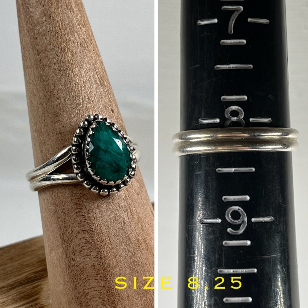 925 Solid Sterling Silver Emerald Gemstone Ring V… - image 5